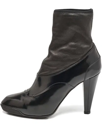 Pre-owned Tod's Vintage  100mm Leather Ankle Boots In Black