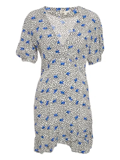 Pre-owned Maje All-over Print Ruffle Mini Dress In White