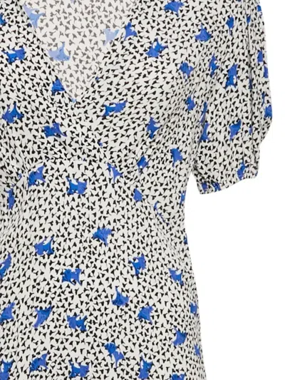 Pre-owned Maje All-over Print Ruffle Mini Dress In White