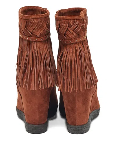 Pre-owned Le Silla Braided Fringed Suede Ankle Boots In Brown