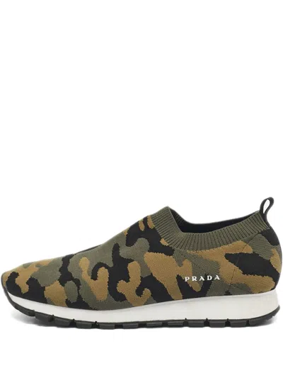 Pre-owned Prada Camouflage-pattern Slip-on Sneakers In Green
