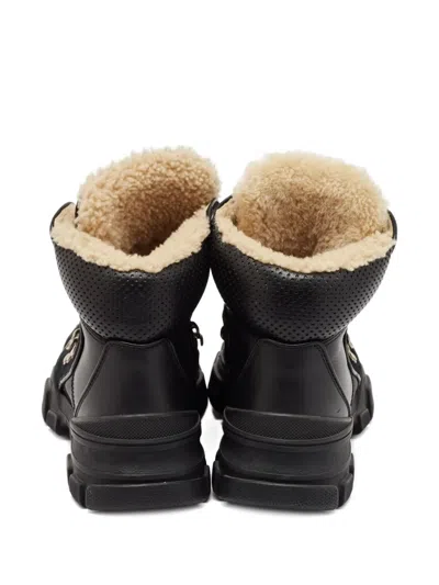 Pre-owned Gucci Flashtrek Chunky Shearling Ankle Boots In Black