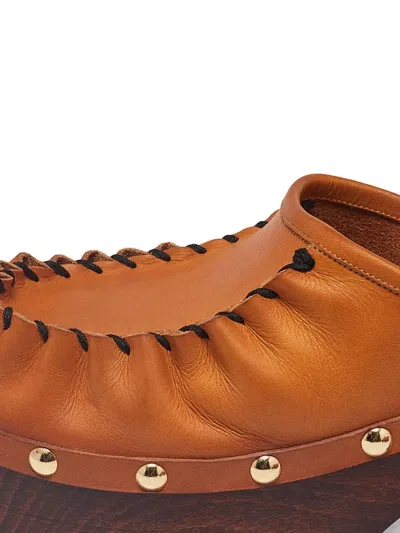 Pre-owned Marni 80mm Leather Studded Platform Clogs In Brown
