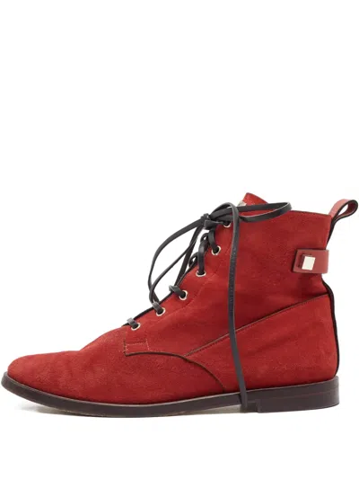 Pre-owned Stuart Weitzman Lace-up Boots In Red