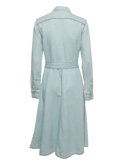 Pre-owned Polo Ralph Lauren Vintage Belted Button-fastening Midi Dress In Blue
