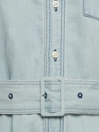 Pre-owned Polo Ralph Lauren Vintage Belted Button-fastening Midi Dress In Blue