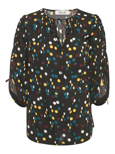 Pre-owned Diane Von Furstenberg Polka Dot-pattern Blouse In Black