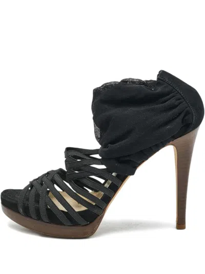 Pre-owned Fendi 75mm Mid-heel Strappy Sandals In Black