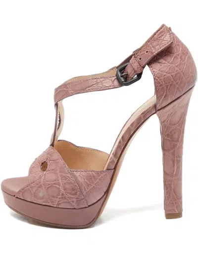Pre-owned Bottega Veneta 130mm Crocodile-embossed Platform Sandals In Pink