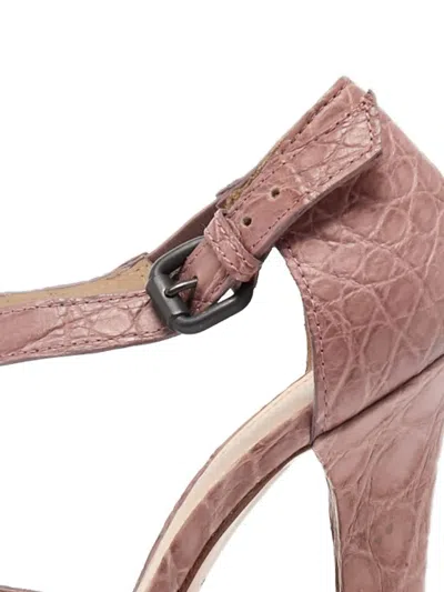 Pre-owned Bottega Veneta 130mm Crocodile-embossed Platform Sandals In Pink