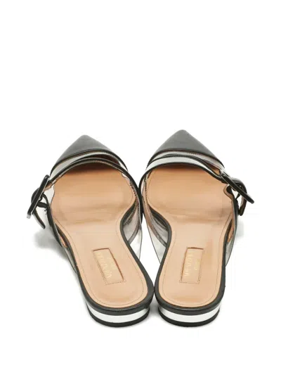 Pre-owned Aquazzura Buckle-strap Leather Mules In Black