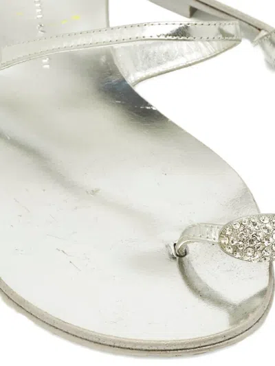 Pre-owned Giuseppe Zanotti Toe-ring Crystal-embellished Sandal In Silver