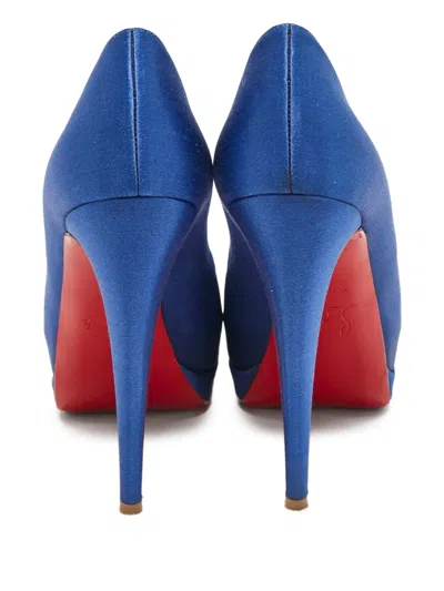 Pre-owned Christian Louboutin 135mm Palais Royal Satin Peep-toe Pumps In Blue