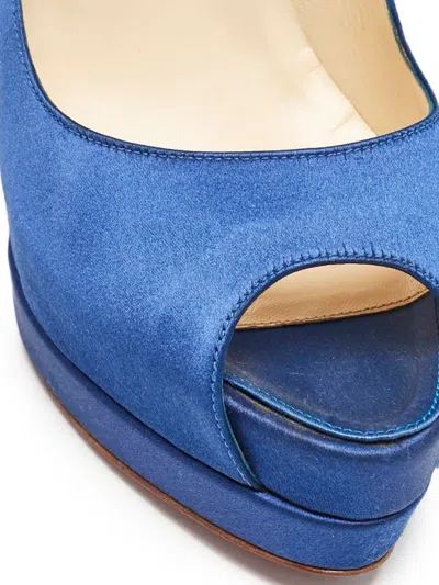 Pre-owned Christian Louboutin 135mm Palais Royal Satin Peep-toe Pumps In Blue