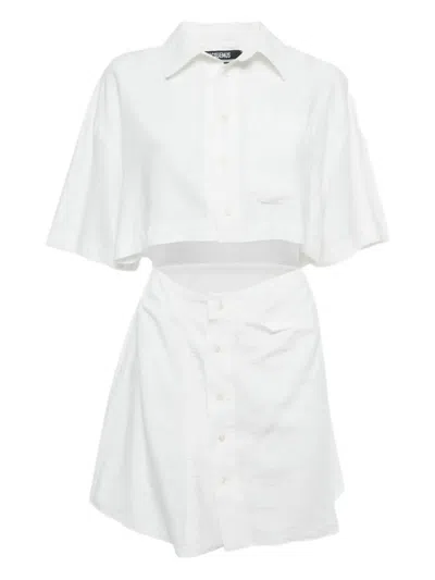 Pre-owned Jacquemus Cut-out Button-fastening Mini Dress In White