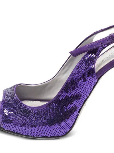 Pre-owned Sergio Rossi Vintage 110mm Sequined Slingback Sandals In Purple