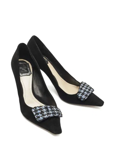 Pre-owned Dior Houndstooth Pointed Pumps In Black