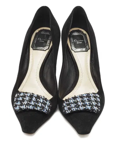 Pre-owned Dior Houndstooth Pointed Pumps In Black