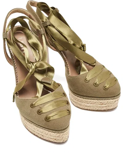 Pre-owned Le Silla 140mm Platform Ribbon Pumps In Green