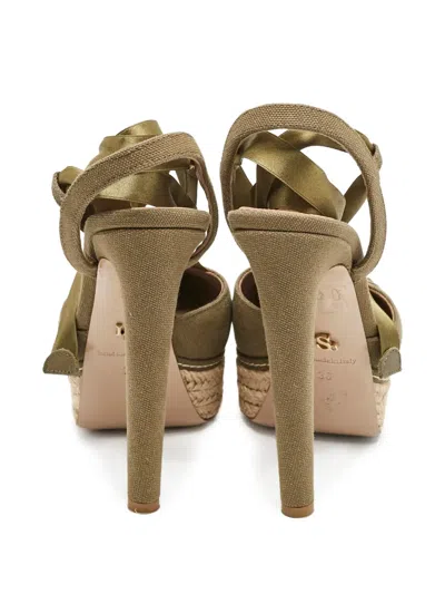 Pre-owned Le Silla 140mm Platform Ribbon Pumps In Green