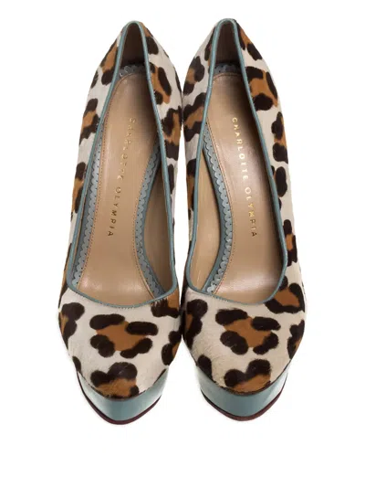Pre-owned Charlotte Olympia 140mm Leopard-print Platform Pumps In Brown
