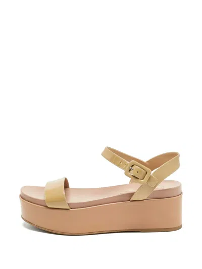 Pre-owned Sergio Rossi Vintage 70mm Patent Leather Platform Sandals In Neutral