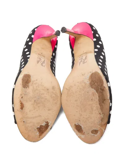 Pre-owned Gina 110mm Polka-dot Peep-toe Pumps In Black