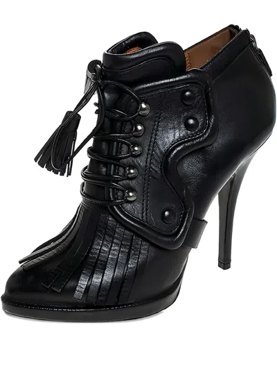 Pre-owned Givenchy 120mm Fringe Lace-p Boots In Black