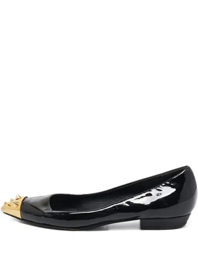 Pre-owned Giuseppe Zanotti Vintage Gold Studs Leather Ballet Flats In Black
