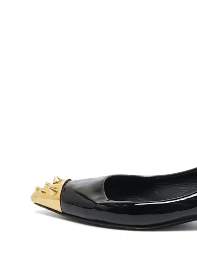 Pre-owned Giuseppe Zanotti Vintage Gold Studs Leather Ballet Flats In Black