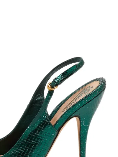 Pre-owned Gucci 130mm Sofia Snakeskin-effect Sandals In Green