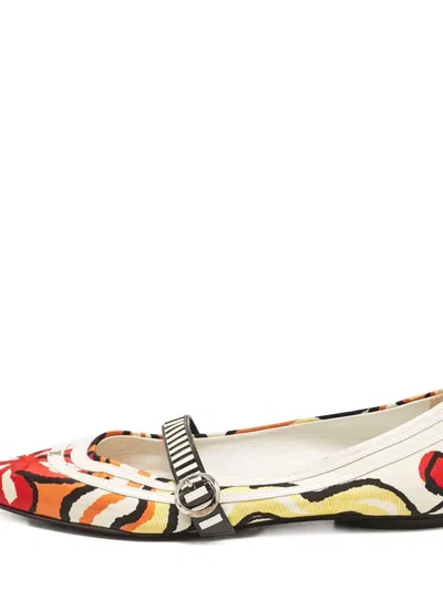 Pre-owned Louis Vuitton Floral-pattern Ballet Flats In White