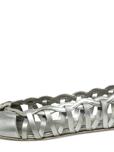 Pre-owned Tod's Vintage Braided Leather Ballet Flats In Gray