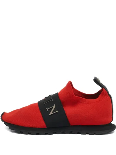 Pre-owned Philipp Plein Knit Logo-strap Sneakers In Red