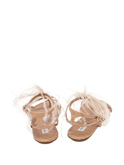 Pre-owned Aquazzura Snakeskin Feather-detail Sandals In Neutral