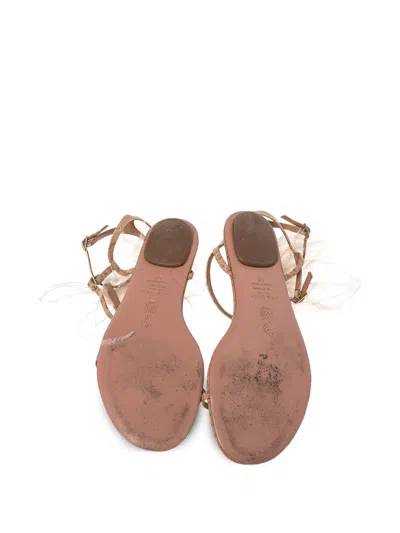 Pre-owned Aquazzura Snakeskin Feather-detail Sandals In Neutral