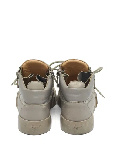 Pre-owned Giuseppe Zanotti Double Sketch Leather Sneakers In Gray