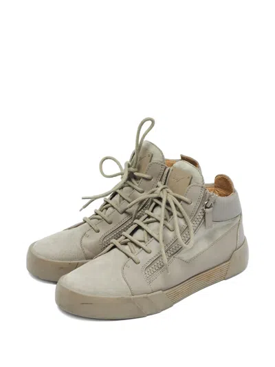 Pre-owned Giuseppe Zanotti Double Sketch Leather Sneakers In Gray