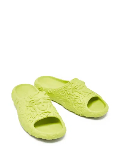 Pre-owned Versace Medusa Moulded Slides In Green
