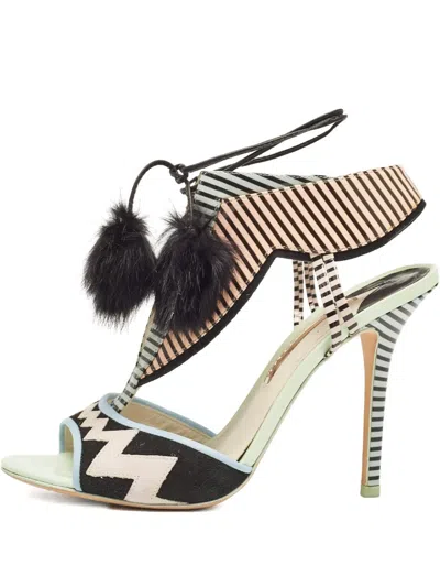 Pre-owned Sophia Webster 115mm Pompom-embellished Heeled Sandals In Green