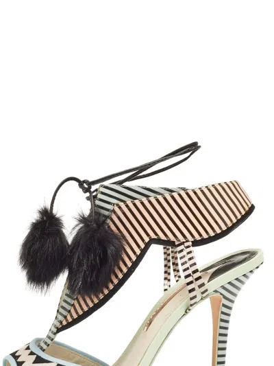 Pre-owned Sophia Webster 115mm Pompom-embellished Heeled Sandals In Green