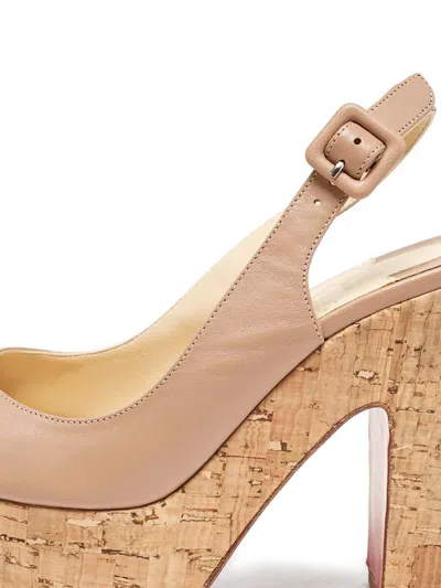 Pre-owned Christian Louboutin 120mm Cork Platform Sandals In Neutral