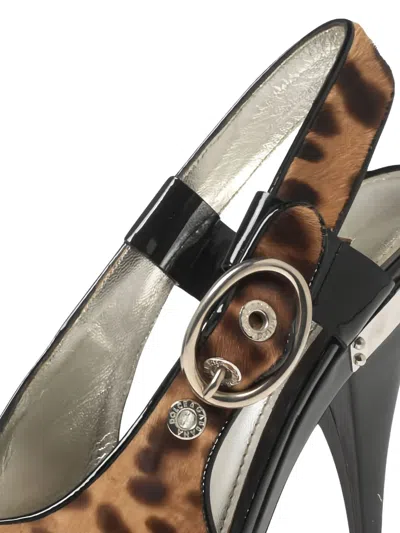 Pre-owned Dolce & Gabbana 130mm Leopard Print Pony Fur Slingback Heeled Sandals In Brown