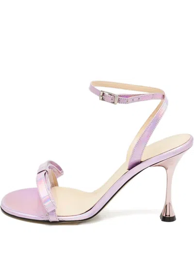 Pre-owned Mach&mach 95mm Iridescent Bow-detail Sandals In Purple