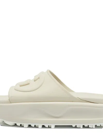 Pre-owned Gucci Platform Slides In White