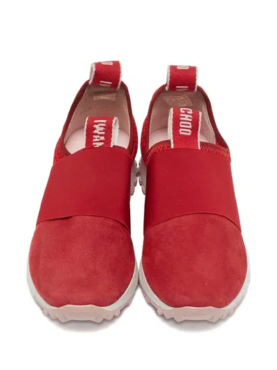 Pre-owned Jimmy Choo Oakland Mesh Suede Sneakers In Red