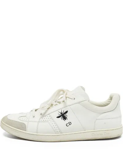 Pre-owned Dior Leather Bee-emblem Sneakers In White