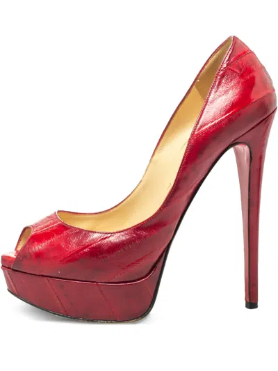 Pre-owned Christian Louboutin 15mm Lady Peep Pumps In Red