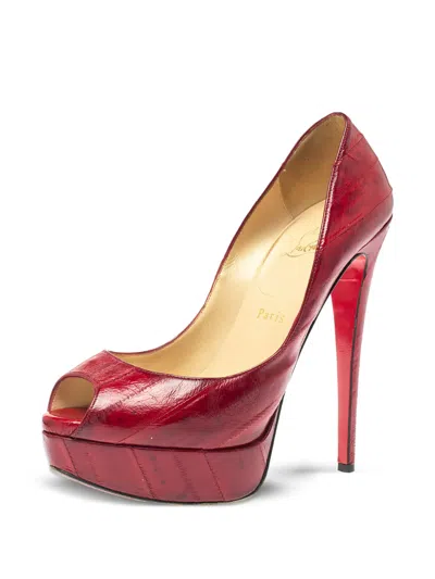 Pre-owned Christian Louboutin 15mm Lady Peep Pumps In Red