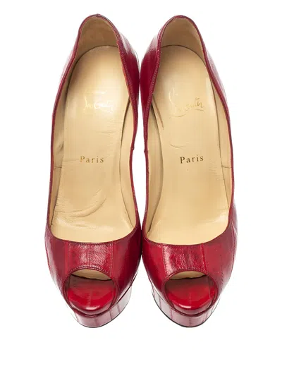 Pre-owned Christian Louboutin 15mm Lady Peep Pumps In Red